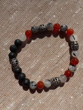 Boho Natural Stone Beaded Bracelet Lava Rock Carnelian Quartz Diffuser